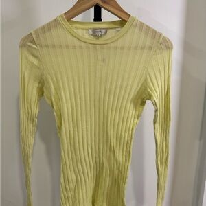 Vince Yellow Ribbed Fitted Bodysuit